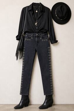 GRLFRND Karolina Super High Rise Studded Black Jeans Size 26